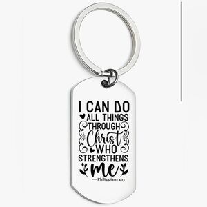 Religious Inspirational Philippians 4:13 Silver Keychain - Black Text